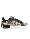 Dolce & Gabbana Brown Calfskin Leopard Low-Top Sneakers – Lace-Up, Rubber Sole, Logo, Italian