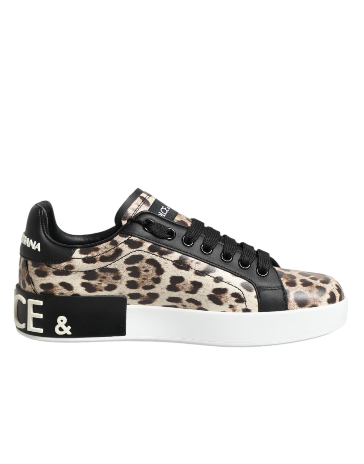 Dolce & Gabbana Brown Calfskin Leopard Low-Top Sneakers – Lace-Up, Rubber Sole, Logo, Italian