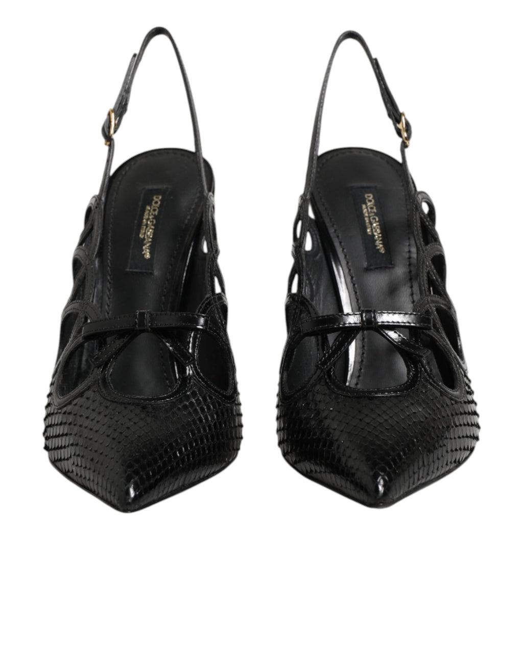 Dolce & Gabbana Black Python-Calfskin Slingback Stiletto Heels – Buckle Closure, Leather Sole, Logo, Italian