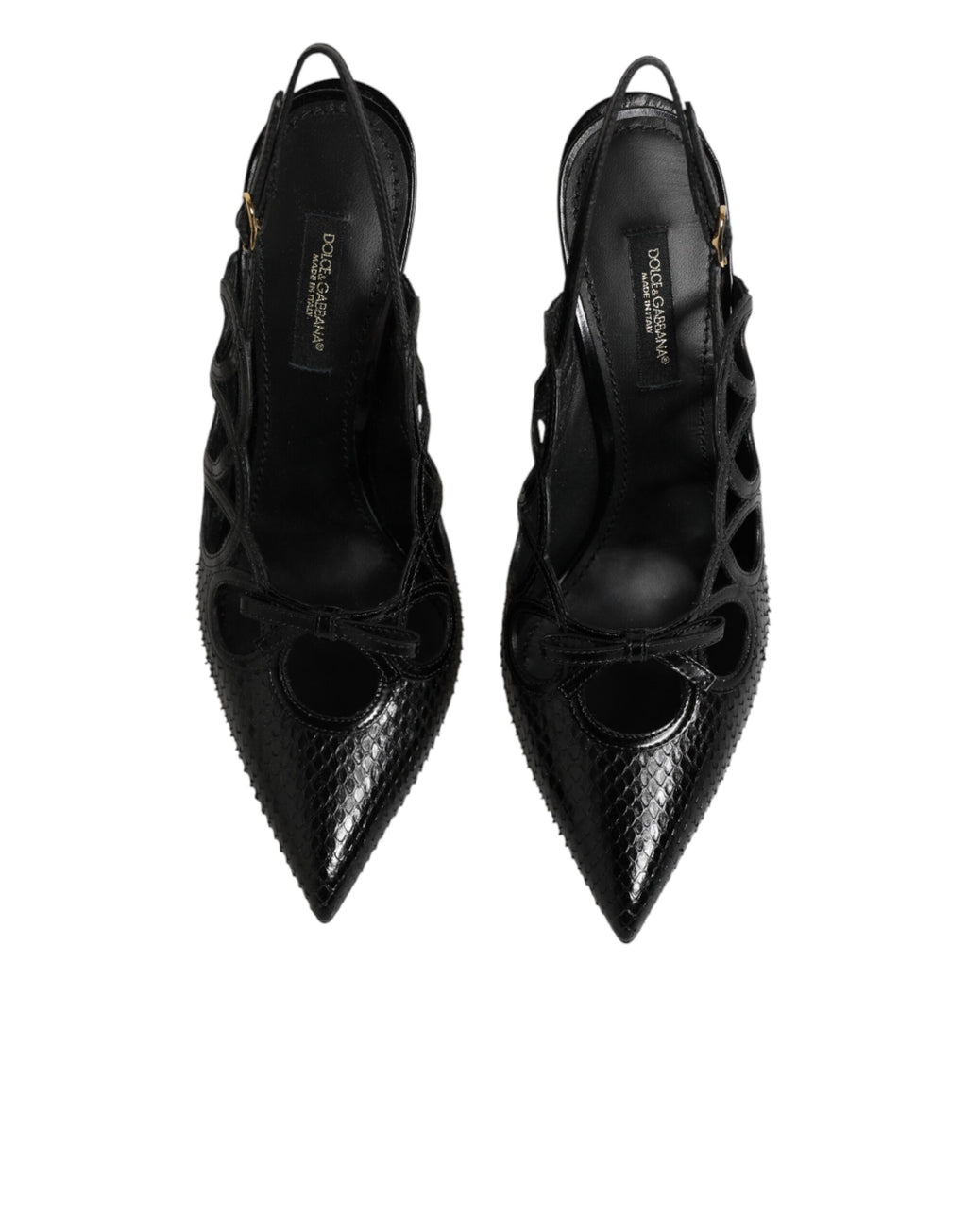 Dolce & Gabbana Black Python-Calfskin Slingback Stiletto Heels – Buckle Closure, Leather Sole, Logo, Italian