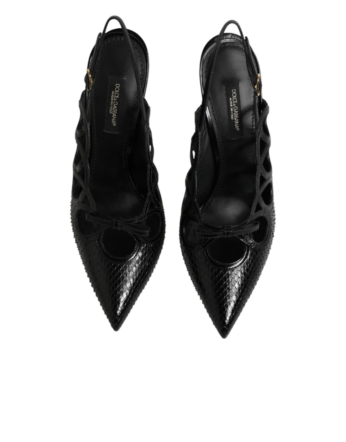 Dolce & Gabbana Black Python-Calfskin Slingback Stiletto Heels – Buckle Closure, Leather Sole, Logo, Italian