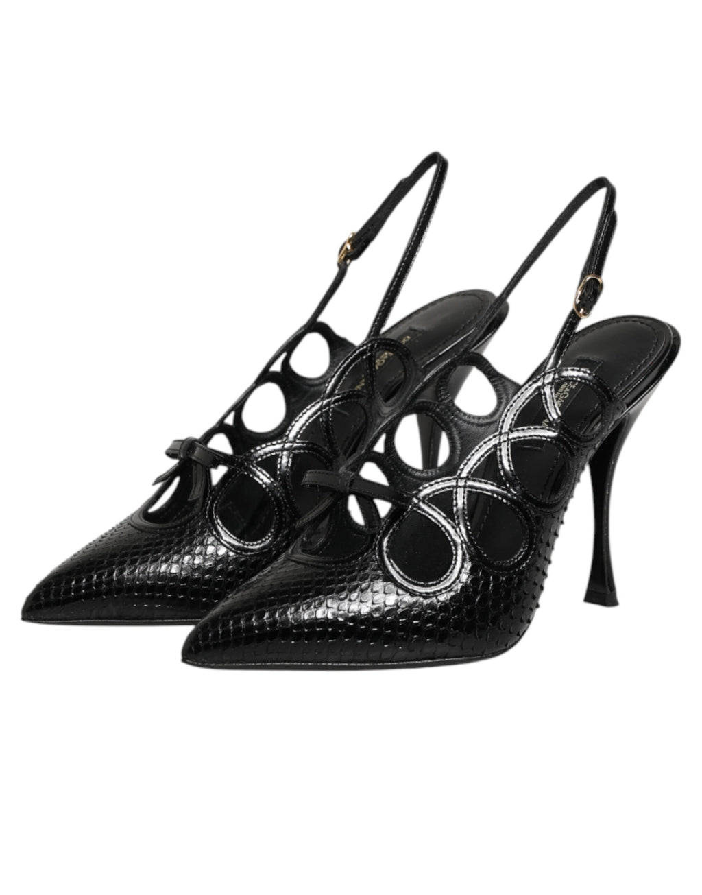 Dolce & Gabbana Black Python-Calfskin Slingback Stiletto Heels – Buckle Closure, Leather Sole, Logo, Italian