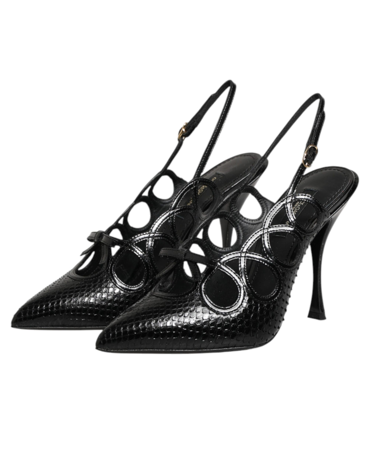 Dolce & Gabbana Black Python-Calfskin Slingback Stiletto Heels – Buckle Closure, Leather Sole, Logo, Italian