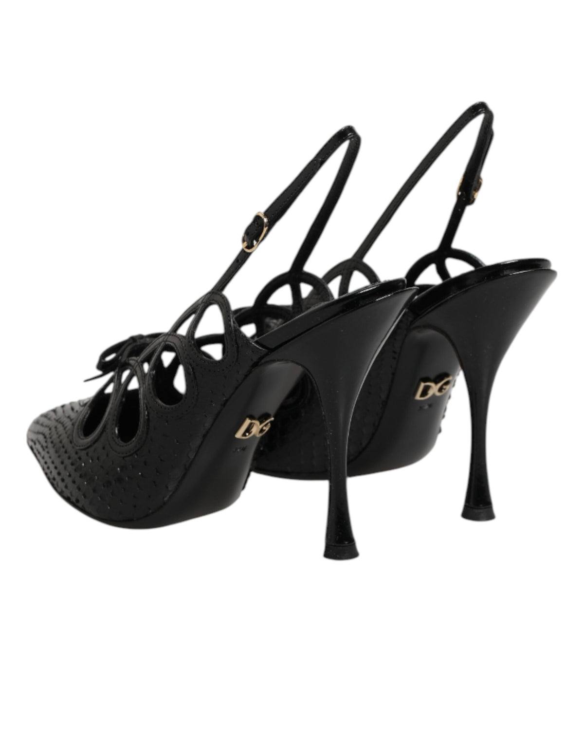 Dolce & Gabbana Black Python-Calfskin Slingback Stiletto Heels – Buckle Closure, Leather Sole, Logo, Italian