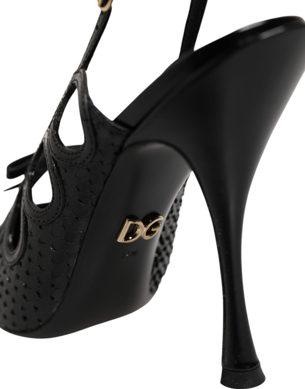 Dolce & Gabbana Black Python-Calfskin Slingback Stiletto Heels – Buckle Closure, Leather Sole, Logo, Italian