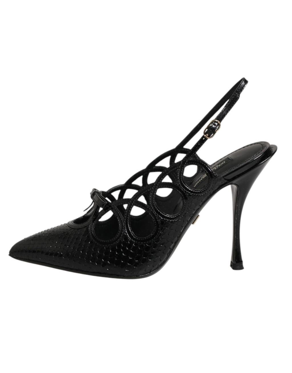 Dolce & Gabbana Black Python-Calfskin Slingback Stiletto Heels – Buckle Closure, Leather Sole, Logo, Italian
