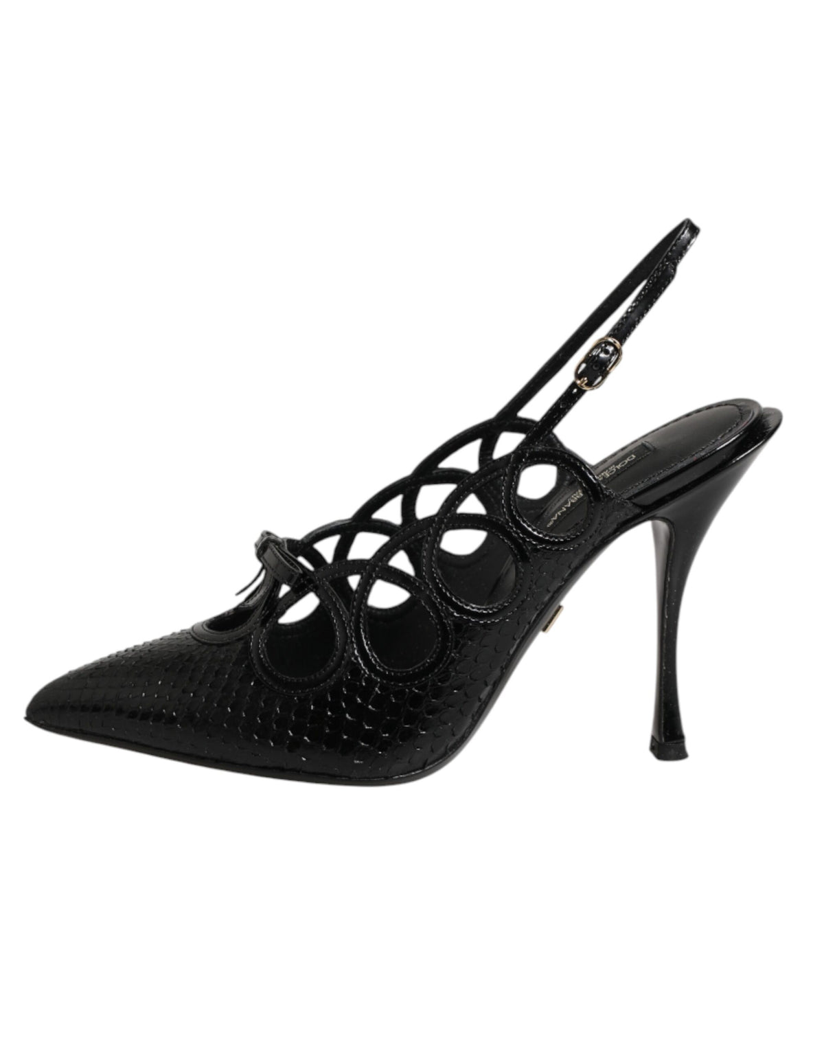 Dolce & Gabbana Black Python-Calfskin Slingback Stiletto Heels – Buckle Closure, Leather Sole, Logo, Italian