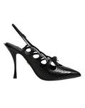 Dolce & Gabbana Black Python-Calfskin Slingback Stiletto Heels – Buckle Closure, Leather Sole, Logo, Italian