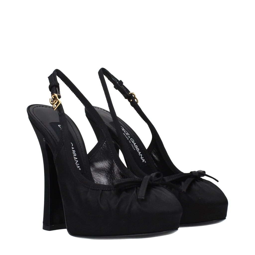 Dolce & Gabbana Black Satin High-Heel Shoes – 13 cm Heel, Round Toe, Buckle Closure, Leather Sole, Logo, Italian