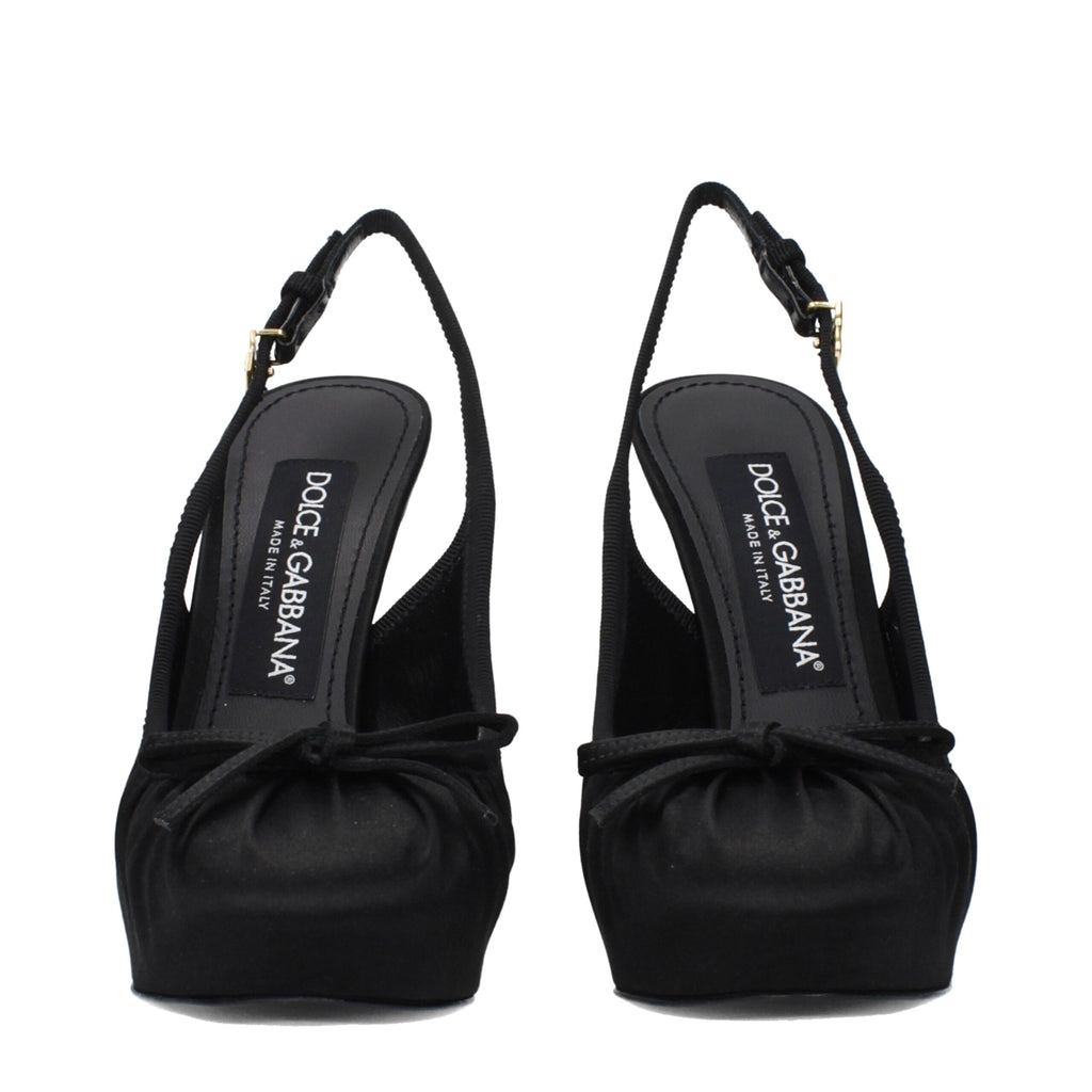 Dolce & Gabbana Black Satin High-Heel Shoes – 13 cm Heel, Round Toe, Buckle Closure, Leather Sole, Logo, Italian