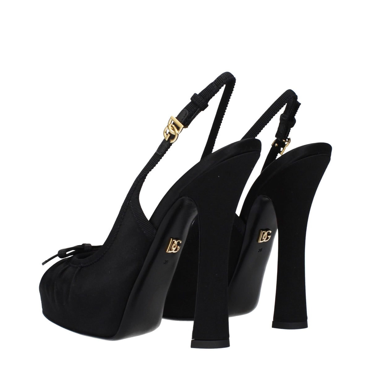 Dolce & Gabbana Black Satin High-Heel Shoes – 13 cm Heel, Round Toe, Buckle Closure, Leather Sole, Logo, Italian
