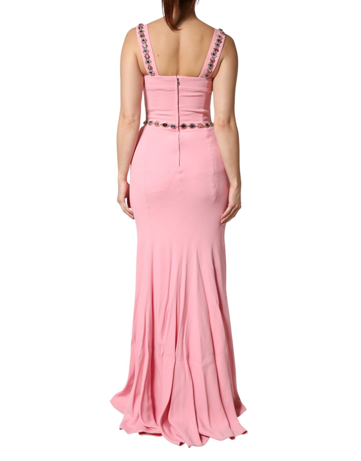 Dolce & Gabbana Pink Embellished Swan-Silhouette Evening Dress – Zipper, Logo Detail, Italian
