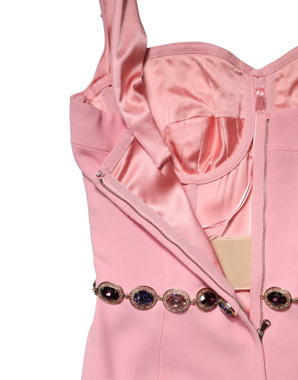 Dolce & Gabbana Pink Embellished Swan-Silhouette Evening Dress – Zipper, Logo Detail, Italian